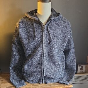 Point Zero Gold Fleece Fully Lined Zip Up Hoodie Knit Sweater Jacket Large